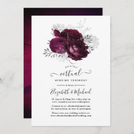 Invitación Boda virtual de floral borgoña y plateada