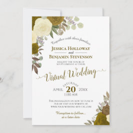 Invitación Boda virtual de floral de acuarela de oro ruso