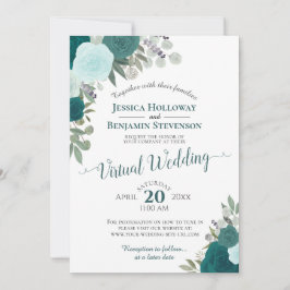 Invitación Boda virtual de floral de acuarela Verde azulada r