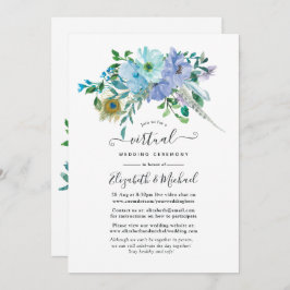 Invitación Boda virtual de Floral de Boho azul y menta