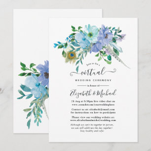 Invitación Boda virtual de Floral de Boho azul y menta