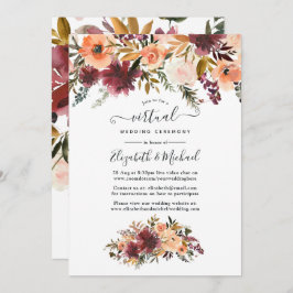 Invitación Boda virtual de floral de color de agua de Bordo P