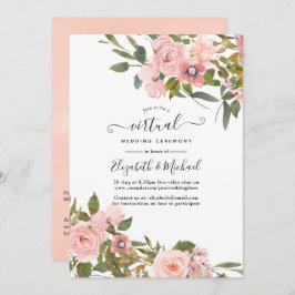 Invitación Boda virtual de floral dorada rosa y Rosa de Rubor
