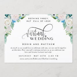 Invitación Boda virtual de Floral en línea blanca y verde