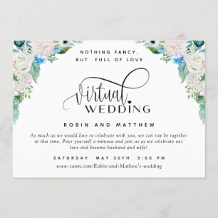 Invitación Boda virtual de Floral en línea blanca y verde