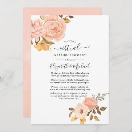 Invitación Boda virtual de Floral en línea rosa y dorada de R