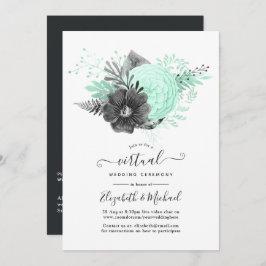 Invitación Boda virtual de floral floral de leche y carbón ve