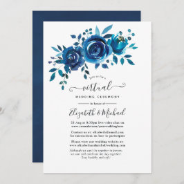 Invitación Boda virtual de floral marina y acuarela blanca