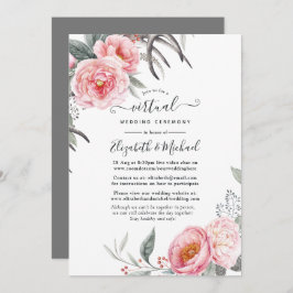 Invitación Boda virtual de flores de Boho rosa y gris pastel