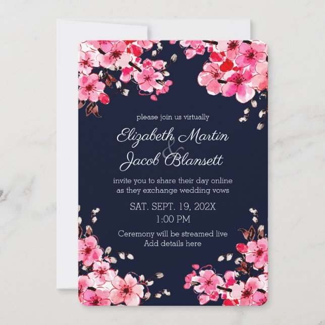 Invitación Boda virtual de flores de cerezo acuarela (Anverso)