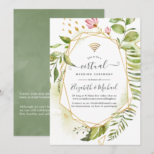 Invitación Boda virtual de Geometric Crystal Greeneration Onl (Anverso / Reverso)