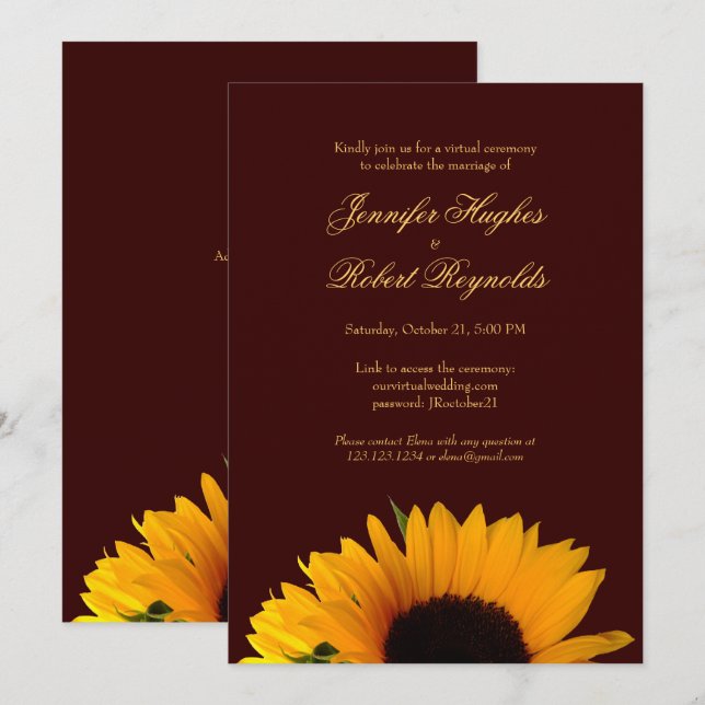 Invitación Boda virtual de girasol ruso (Anverso / Reverso)