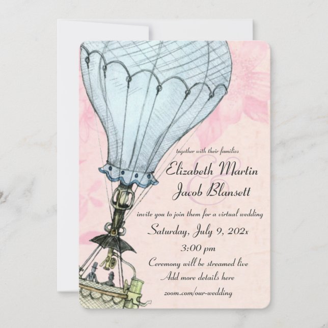 Invitación Boda virtual de globo aerostático Vintage (Anverso)
