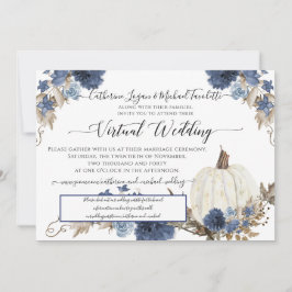 Invitación Boda virtual de la calabaza floral azul de la mari
