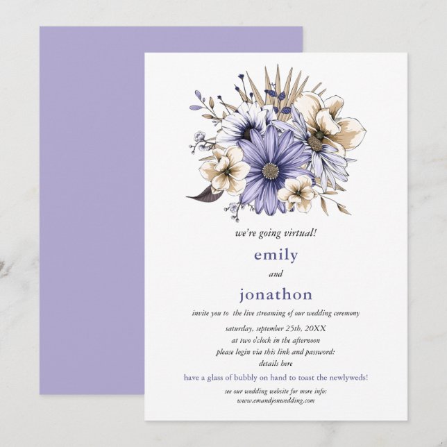 Invitación Boda virtual de la floración de acuarela de Lilac (Anverso / Reverso)