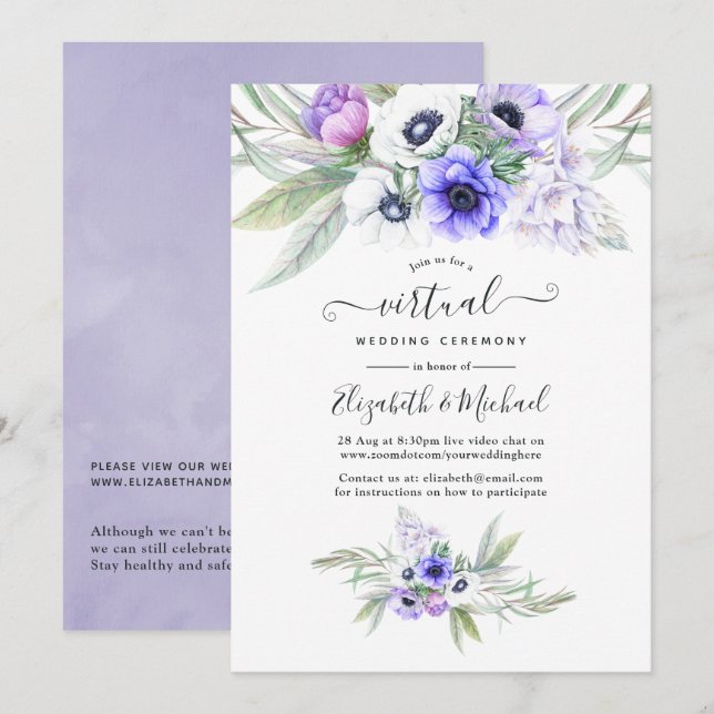 Invitación Boda virtual de la Floral de Pastel Violet en líne (Anverso / Reverso)