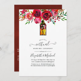 Invitación Boda virtual de la linterna floral acuarela en lín