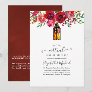 Invitación Boda virtual de la linterna floral acuarela en lín