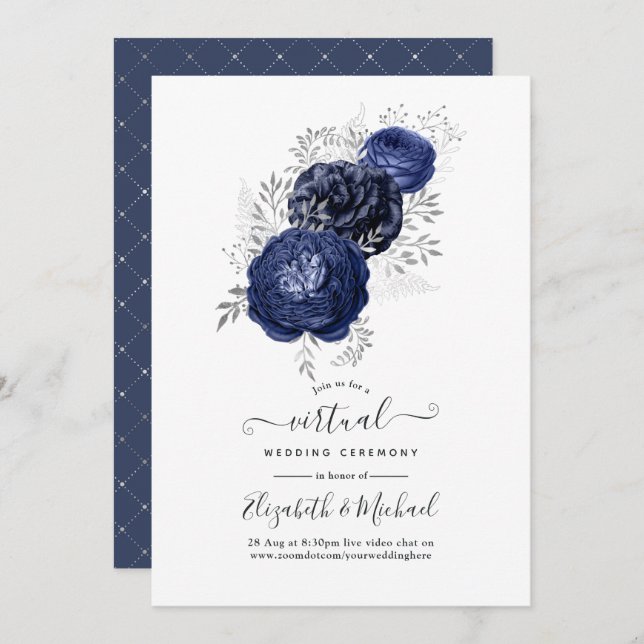 Invitación Boda virtual de la marina rusa y la floral platead (Anverso / Reverso)