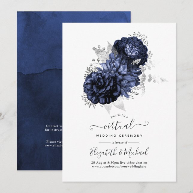 Invitación Boda virtual de la marina rusa y la floral platead (Anverso / Reverso)