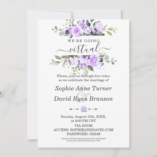 Invitación Boda virtual de las flores de lavadora acuarela (Anverso)