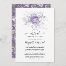 Invitación Boda virtual de lavanda y floral plateada