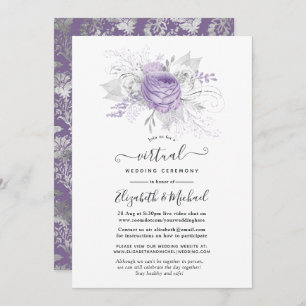 Invitación Boda virtual de lavanda y floral plateada