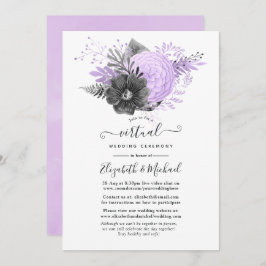 Invitación Boda virtual de Lilac y Charcoal Floral en línea