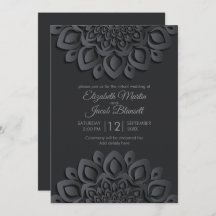 Boda virtual de Mandala en papel negro moderno