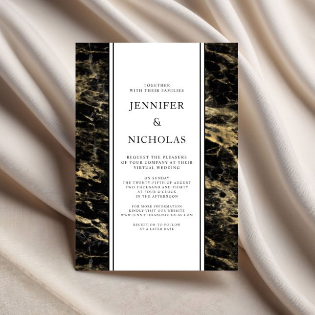 Invitación Boda Virtual de Mármol Dorado Elegante (Elegant Gold Marble Virtual Wedding Invitation)