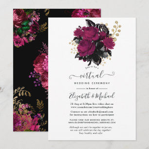 Invitación Boda virtual de Marsala y floral dorado