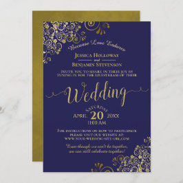 Invitación Boda virtual de moda azul y oro en directo