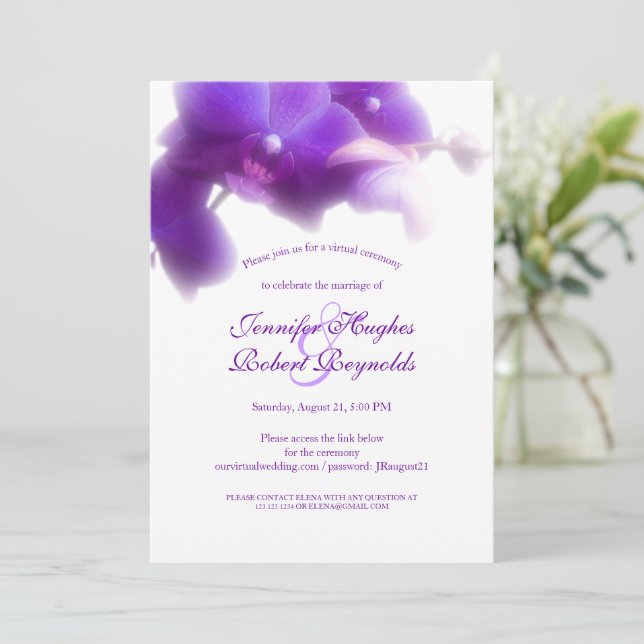 Invitación Boda virtual de Orquídea Morada Floral y Elegante (Anverso de pie)