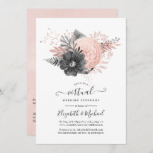 Boda virtual de Pastel Rubor y Charcoal Floral