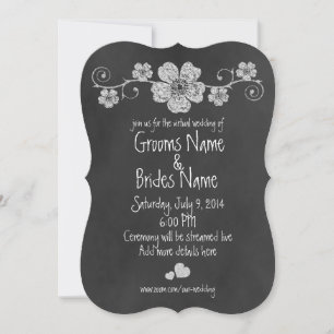 Invitación Boda virtual de pizarra de rosas blancas silvestre