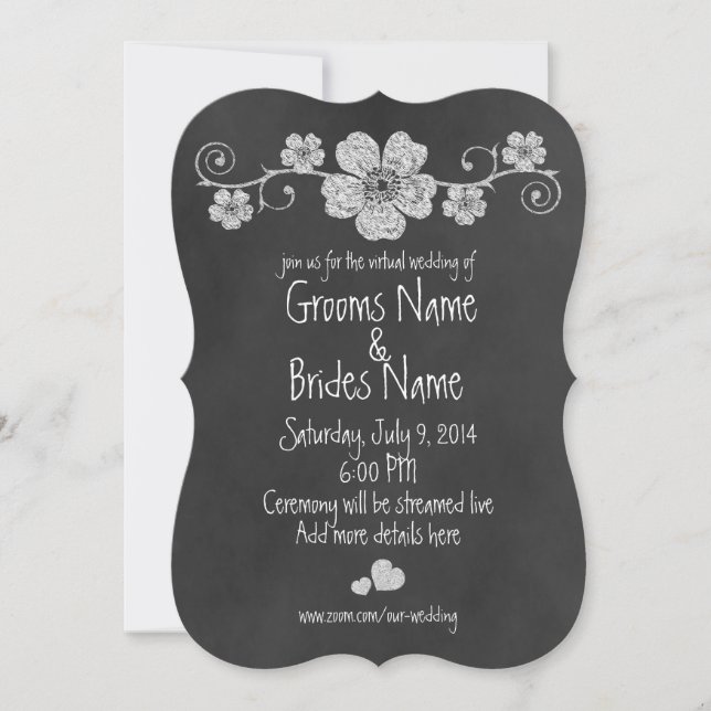 Invitación Boda virtual de pizarra de rosas blancas silvestre (Anverso)