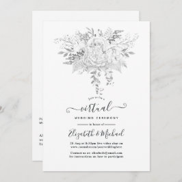 Invitación Boda virtual de Rosas de cosecha blanca y plateada