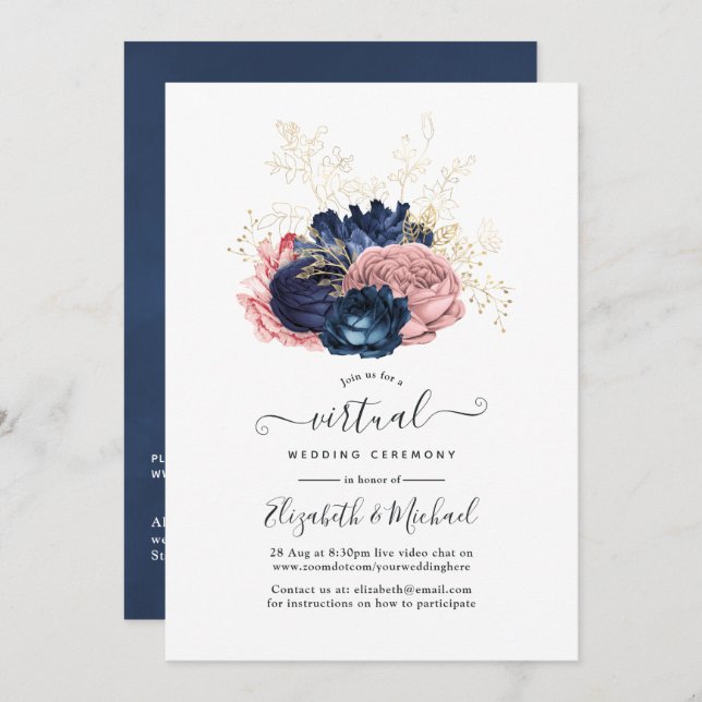Invitación Boda virtual de Rosas de la Marina y Rubor de la V (Anverso / Reverso)