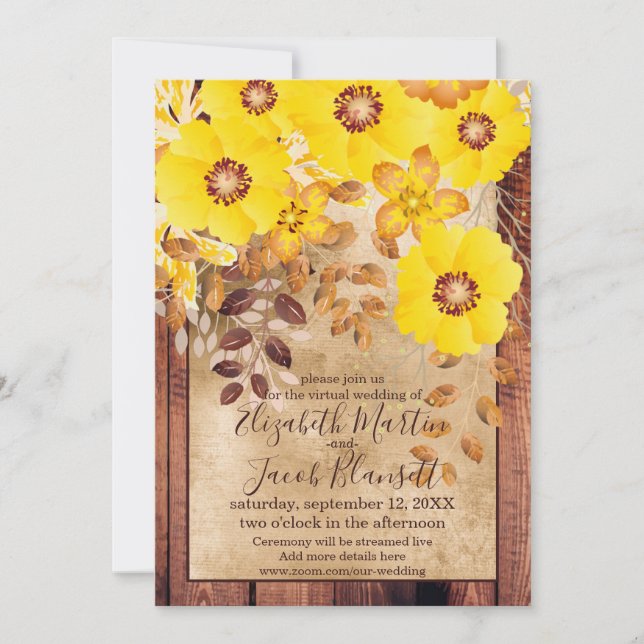 Invitación Boda virtual de Rosas salvajes amarillos de otoño  (Anverso)