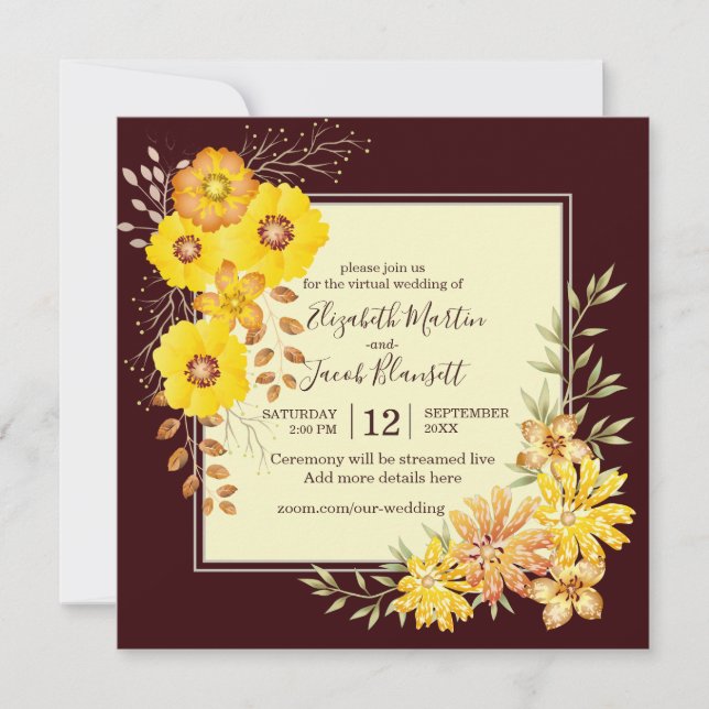 Invitación Boda virtual de Rosas salvajes amarillos de otoño  (Anverso)