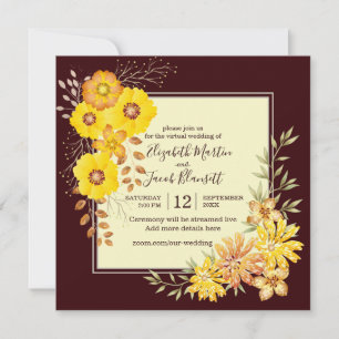 Invitación Boda virtual de Rosas salvajes amarillos de otoño