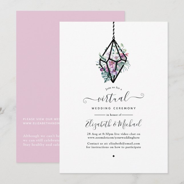 Invitación Boda virtual de terario geométrico Pastel Floral (Anverso / Reverso)