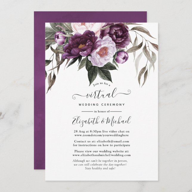 Invitación Boda virtual de terciopelo profundo (Anverso / Reverso)