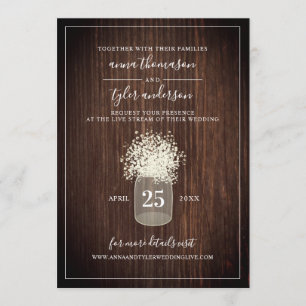 Invitación Boda virtual de transmisión en vivo Mason Jar Wood