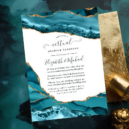 Invitación Boda virtual de turquesa y Gold Agate