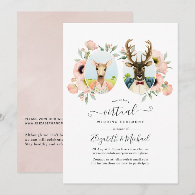 Invitación Boda Virtual del Bosque Caprichoso con Ciervos (Anverso / Reverso)