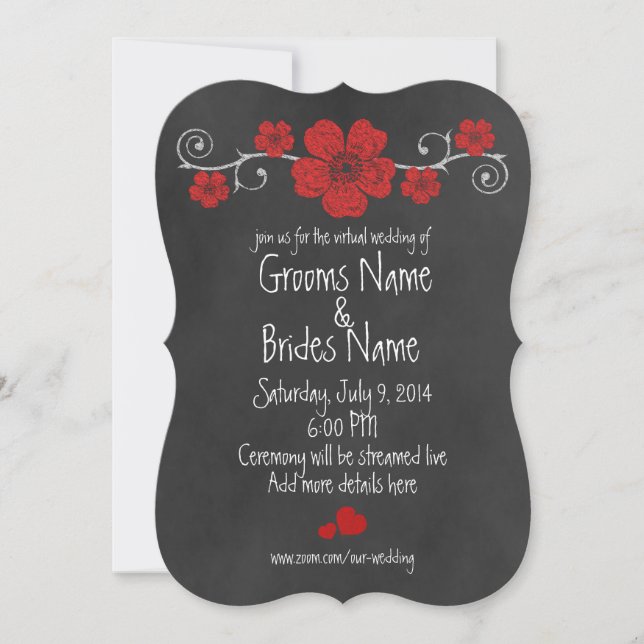 Invitación Boda virtual del tablero de anuncios de rosas roja (Anverso)