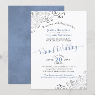 Invitación Boda virtual elegante azul y blanco de Lacy Silver