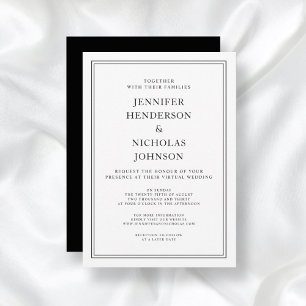 Invitación Boda Virtual Elegante Clásica Formal de Blanco y N
