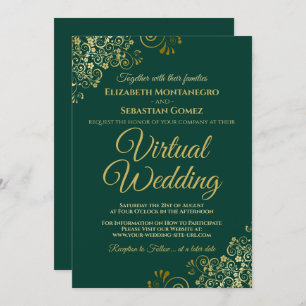 Invitación Boda virtual elegante de colores dorados verde esm